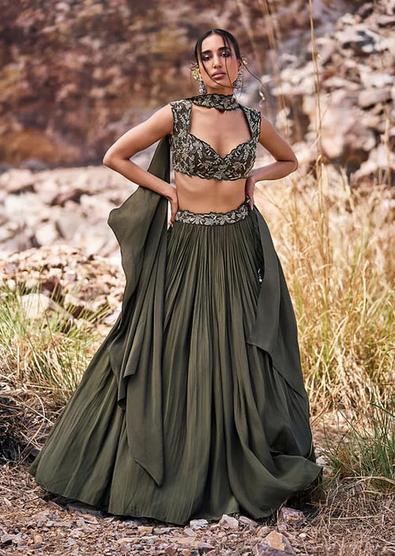 Image Alanna Panday image beautiful image beautiful image beautiful image beautiful image beautiful image beautiful image beautiful image beautiful image beautiful - Buy Olive Green Ruched Lehenga With Blouse And Asymmetric Dupatta ...