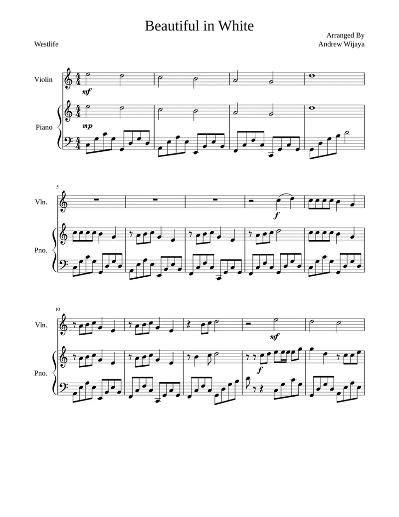 Image Andrew image beautiful image beautiful image beautiful image beautiful image beautiful image beautiful - Beautiful in White by Westlife Violin and Piano Sheet music for ...