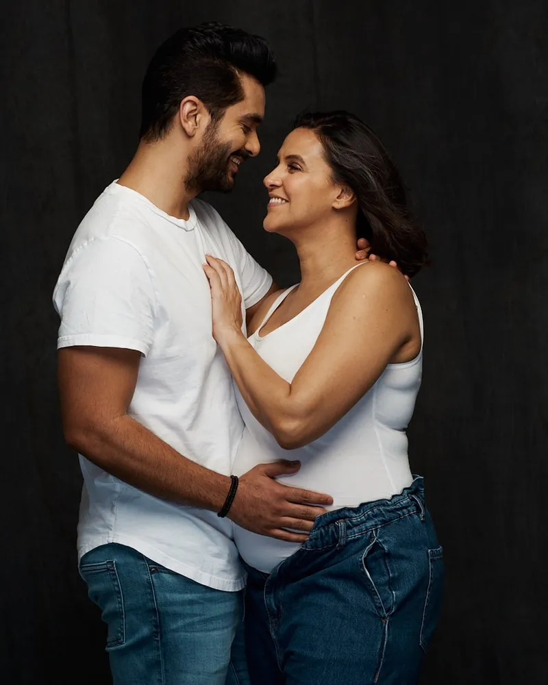 Image Angad Bedi image beautiful image beautiful image beautiful image beautiful - Neha Dhupia Kisses Hubby, Angad Bedi While Pampering Their Newborn ...