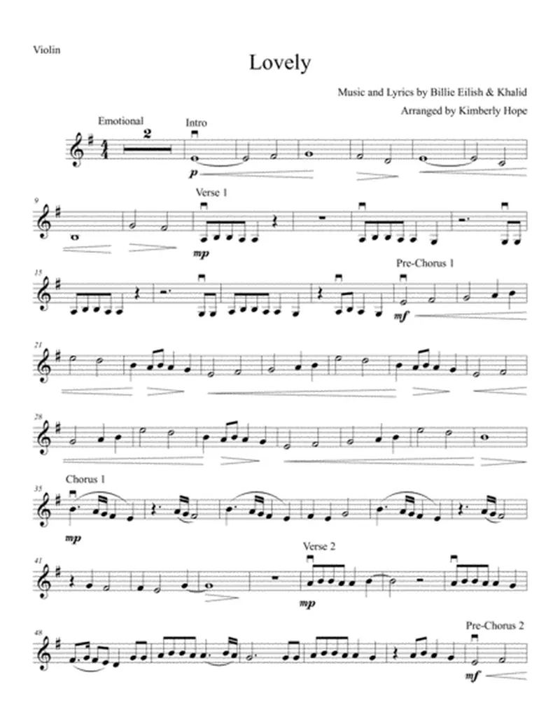 Image Billie Eilish image beautiful image beautiful image beautiful image beautiful - Lovely by Billie Eilish - Violin Solo - Digital Sheet Music ...