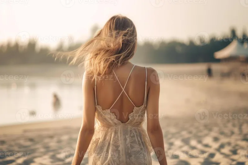 Image Blanco Brown image beautiful image beautiful image beautiful image beautiful image beautiful - beautiful girl in a dress walks along the sandy beach back view ...