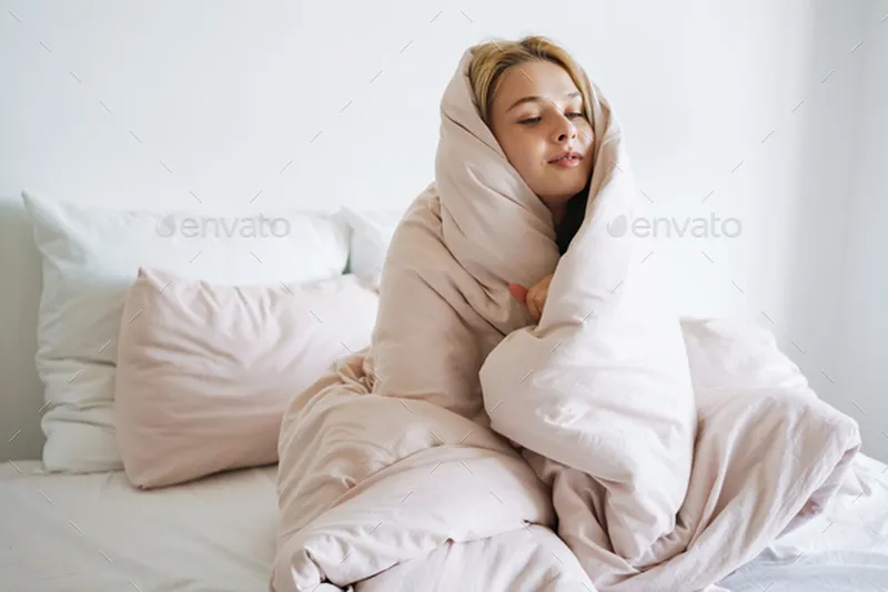 Image Blanket image beautiful image beautiful image beautiful image beautiful image beautiful - Beautiful pleased nice girl covered in blanket sitting on bed at ...