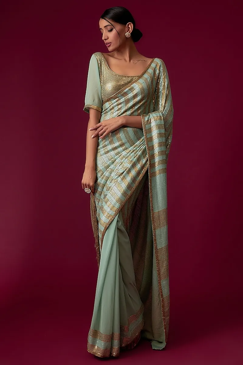 Image Brij Mohan image beautiful image beautiful image beautiful image beautiful image beautiful image beautiful image beautiful image beautiful image beautiful - Sage Green Silk Chiffon Embroidered Saree Set by Nakul Sen at ...