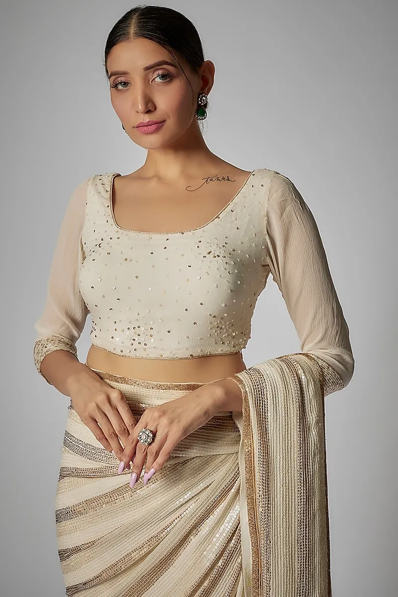 Image Brij Mohan image beautiful image beautiful image beautiful image beautiful image beautiful image beautiful image beautiful image beautiful image beautiful image beautiful - Ivory Chiffon Sequins Embroidered Saree Set by Nakul Sen at ...