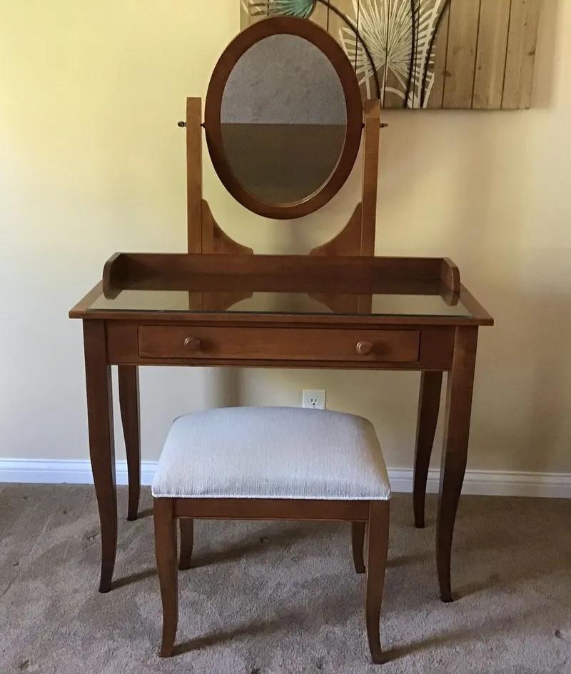 Image Ethan image beautiful image beautiful image beautiful image beautiful image beautiful image beautiful image beautiful - Ethan Allen Vanity with Mirror Stool Glass Top Country Colors ...