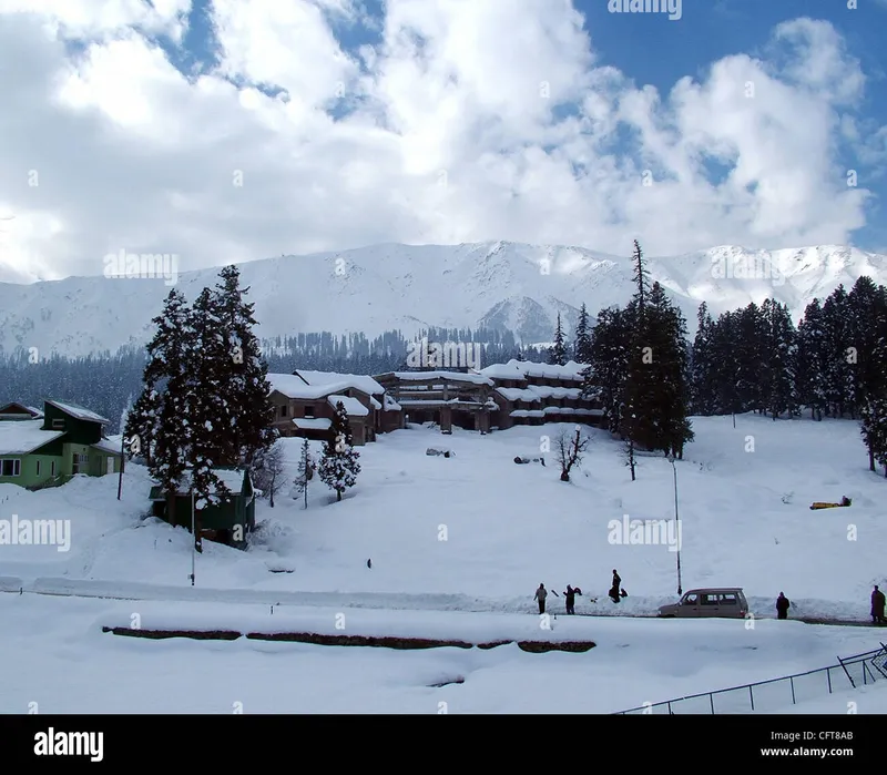 Image Gulmarg - Ski Resort image beautiful - A beautiful view of snow covered trees and houses in gulmarg ...