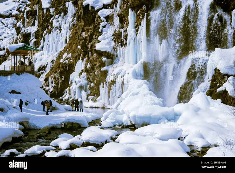 Image Gulmarg - Ski Resort image beautiful image beautiful image beautiful image beautiful image beautiful image beautiful image beautiful - Visitors seen next to partially frozen waterfall in Drung. Drung ...