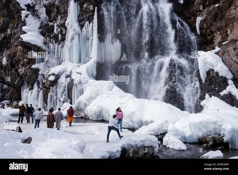 Image Gulmarg - Ski Resort image beautiful image beautiful image beautiful image beautiful image beautiful image beautiful image beautiful image beautiful - Visitors seen next to partially frozen waterfall in Drung. Drung ...