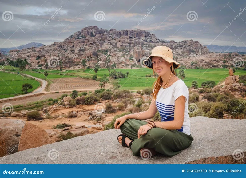 Image Hampi - Ancient City image beautiful image beautiful image beautiful image beautiful image beautiful image beautiful image beautiful - Tourist Woman Enjoying Rice Fild Landscape Around Hampi City ...