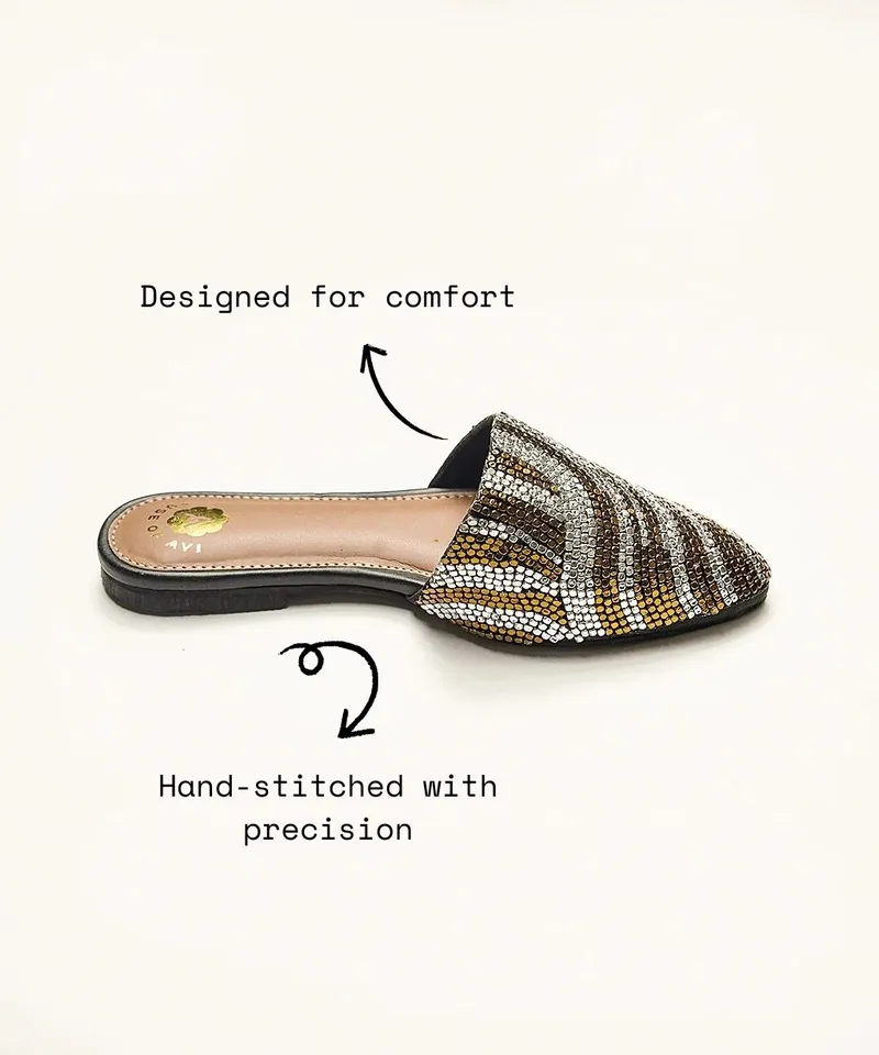 Image Hulchal image beautiful - Gold Stripes Bead Work Embroidery Flats For Women – House Of Avi ...