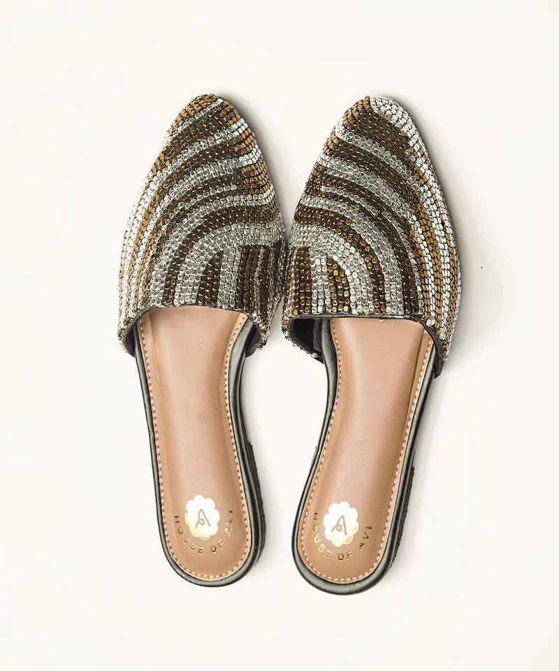 Image Hulchal image beautiful image beautiful image beautiful - Gold Stripes Bead Work Embroidery Flats For Women – House Of Avi ...