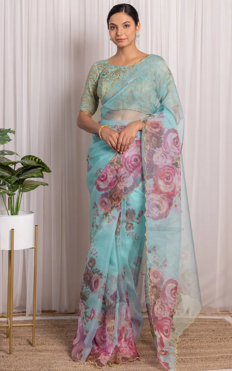 Image Ishita Dutta image beautiful image beautiful image beautiful image beautiful image beautiful image beautiful image beautiful - Ishita Dutta Sky Blue Floral Organza Saree