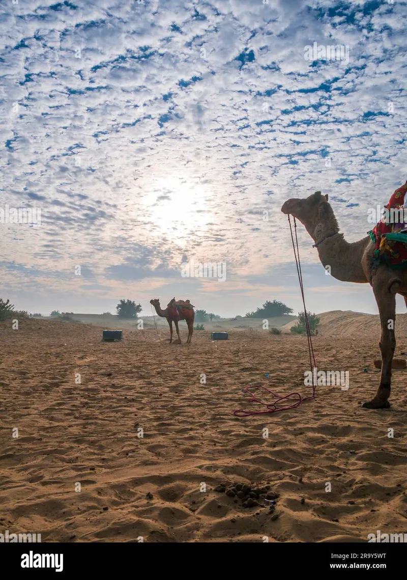 Image Jaisalmer - The Golden City image beautiful - Camel ready for desert safari with beautiful sky at Golden city of ...