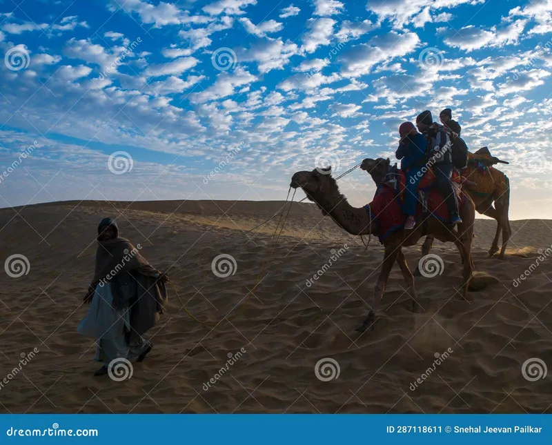 Image Jaisalmer - The Golden City image beautiful image beautiful - Tourists Enjoying Camel Desert Safari with Beautiful Sky at Golden ...