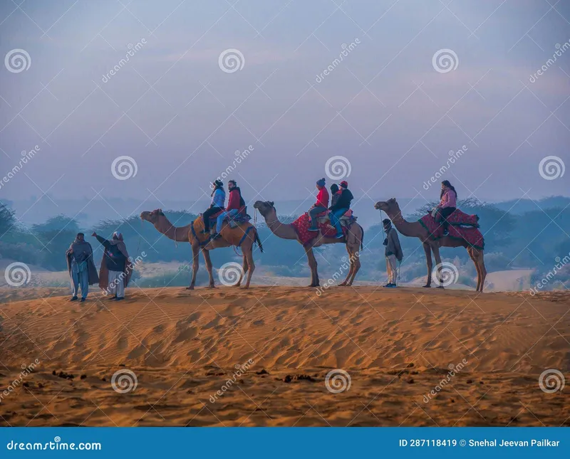 Image Jaisalmer - The Golden City image beautiful image beautiful - Tourists Enjoying Camel Desert Safari with Beautiful Sky at Golden ...