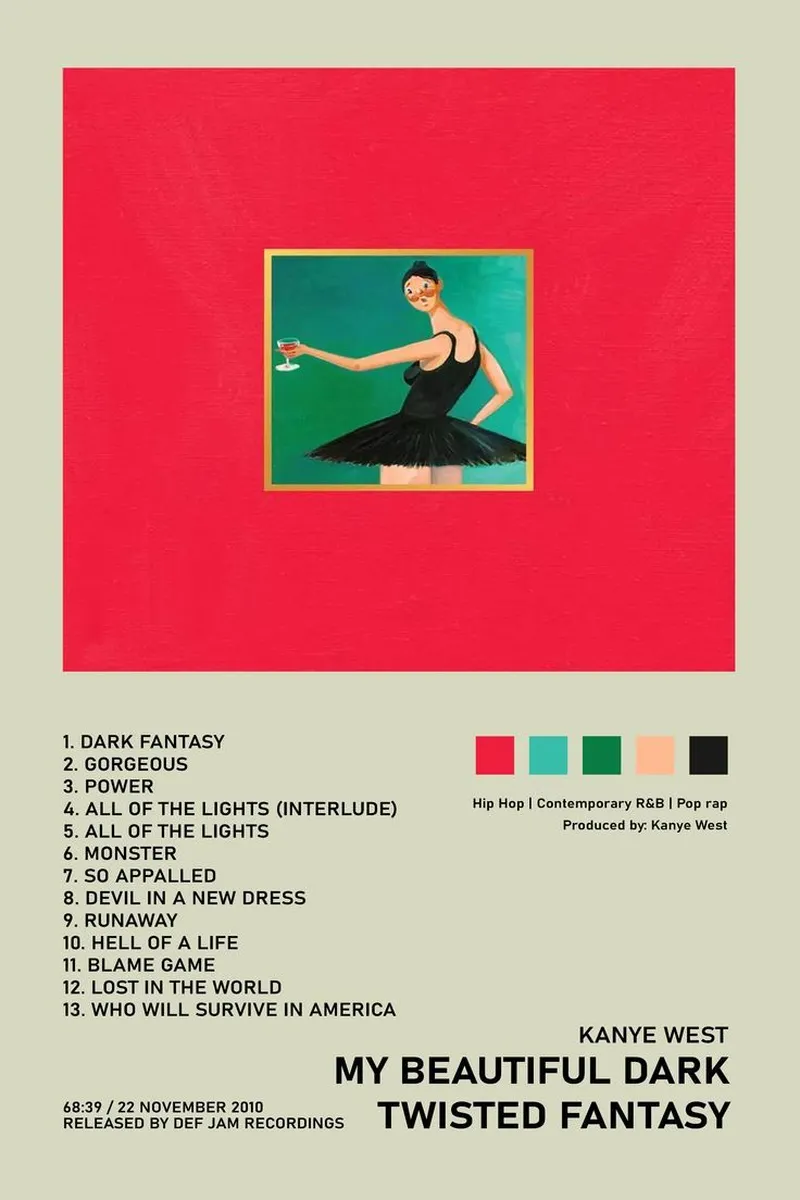 Image Kanye West image beautiful image beautiful image beautiful - My Beautiful Dark Twisted Fantasy Kanye West Album Cover Poster