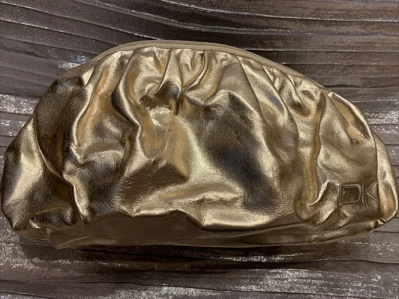 Image Karan image beautiful image beautiful image beautiful image beautiful image beautiful - DONNA KARAN GOLD RUFFLED BEAUTY POUCH - BAG- Travel - NEW | eBay