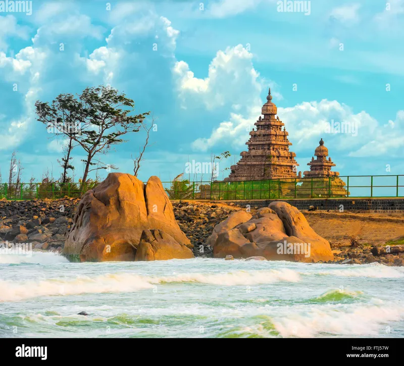 Image Mahabalipuram - Shore Temples image beautiful - beautiful landscape of monolithic famous Shore Temple near ...