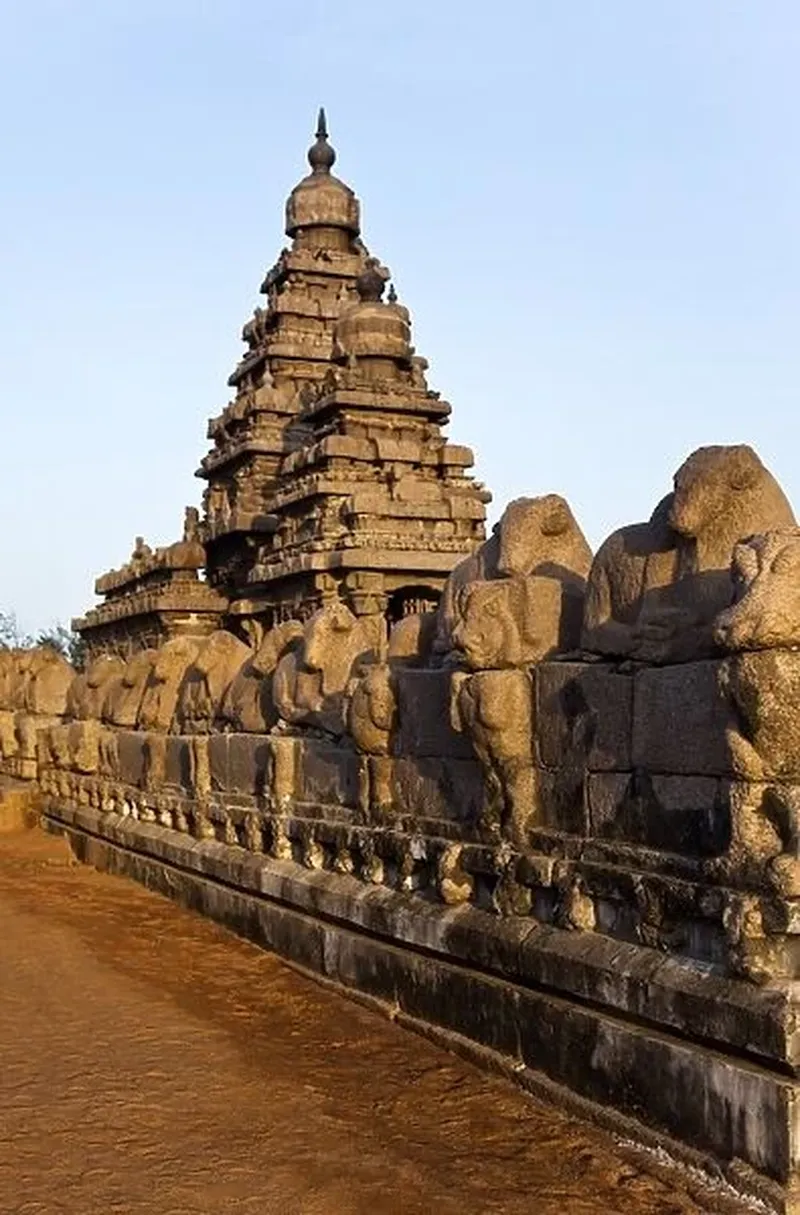 Image Mahabalipuram - Shore Temples image beautiful image beautiful image beautiful - Sculptures of Nandi Bull around ancient Shore Temple at