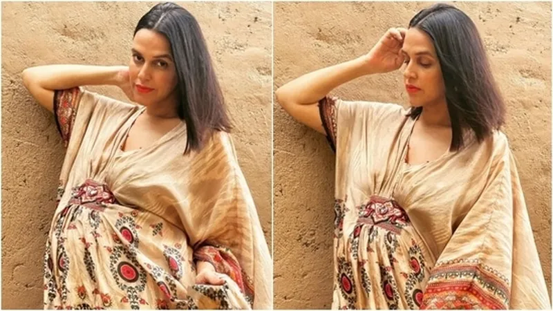 Image Mehr (Neha and Angad's daughter) image beautiful image beautiful image beautiful image beautiful image beautiful image beautiful - A glowing Neha Dhupia in ₹24k printed nude kaftan dress aces ...