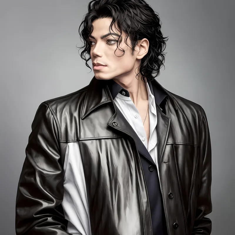 Image Michael Jackson image beautiful image beautiful image beautiful image beautiful - Michael jackson is wearing a leather jacket and tie - SeaArt AI