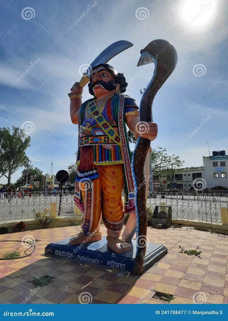 Image Mysore - Chamundi Hill image beautiful - Closeup of Beautiful Statue of Mahishasura Entrance of the ...