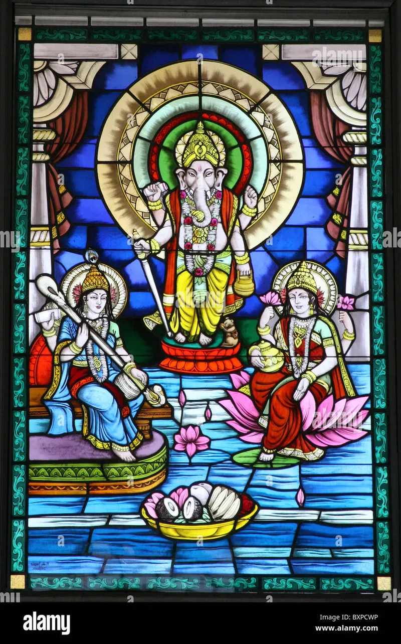 Image Narain image beautiful image beautiful image beautiful image beautiful - Beautiful stained glass Ganesh window in the Shri Lakshmi Narayan ...