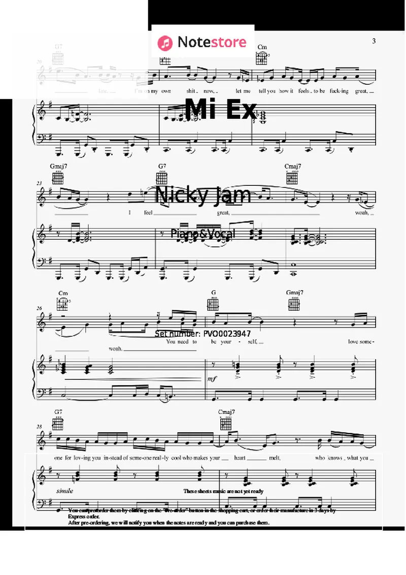 Image Nicky Jam image beautiful image beautiful - Mi Ex piano sheet music and voice Nejo, Nicky Jam in Note-Store ...