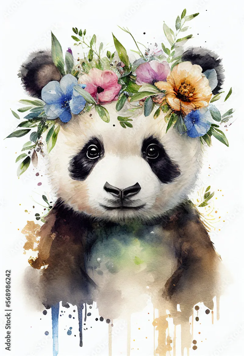 Image Panda image beautiful image beautiful - Beautiful japanese poster with colorful watercolor panda. Cartoon ...