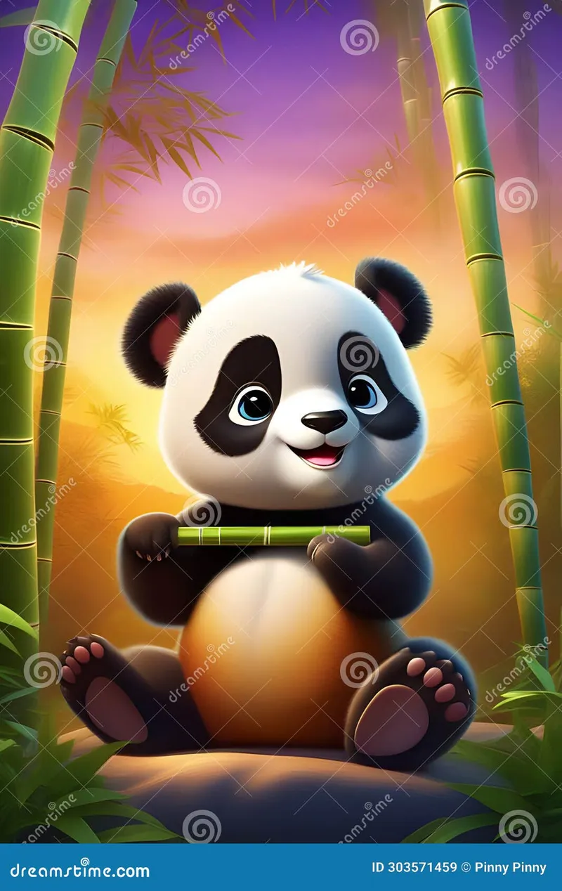 Image Panda image beautiful image beautiful image beautiful image beautiful - A Cartoon Style of Cute Baby Panda, in a Beautiful Vintage Sunset ...