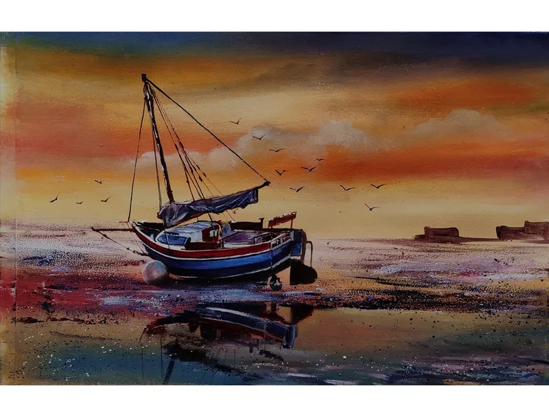 Image Prabhas image beautiful image beautiful image beautiful - Joy Of Boat - Beautiful Landscape | Acrylic On Handmade Paper | By ...