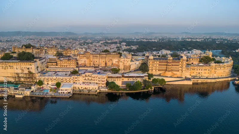 Image Udaipur - City of Lakes image beautiful image beautiful image beautiful - Aerial view city palace in Udaipur during sunrise, known for its ...