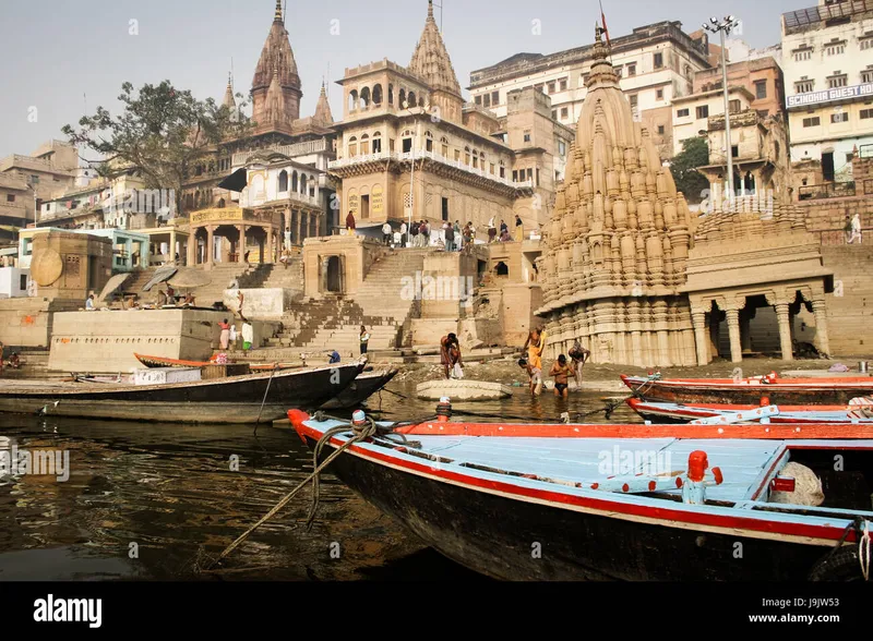 Image Varanasi - Ghats of the Ganges image beautiful image beautiful - Ganges river boats and Hindu temples at the bathing ghats. Boats ...